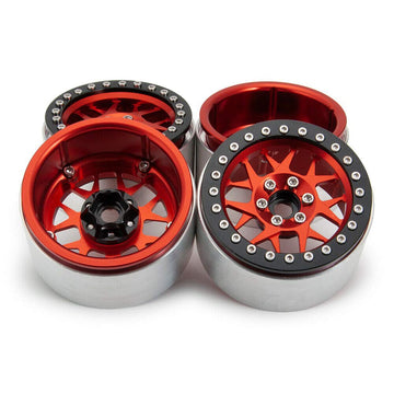 4Pcs 2.2'' Rc Aluminum Beadlock Wheels W/Hubs For For For 1/10 Rc Axial Wraith Rr10 Yeti Scx10 D90 Trx4 Cc01 (Red)