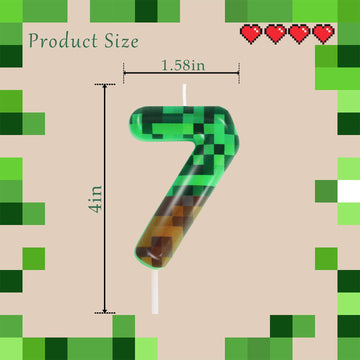 7th Pixel Miner Birthday Candles, Pixels Cake Topper for Boys Girls, TNT Themed Birthday Decorations Party Supplies (Number 7)