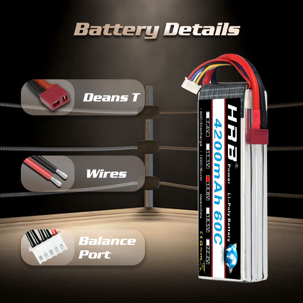HRB 4S Lipo Battery 14.8V 4200mAh 60C Lipo Battery Compatible with RC Car RC Plane RC Truck RC Boat
