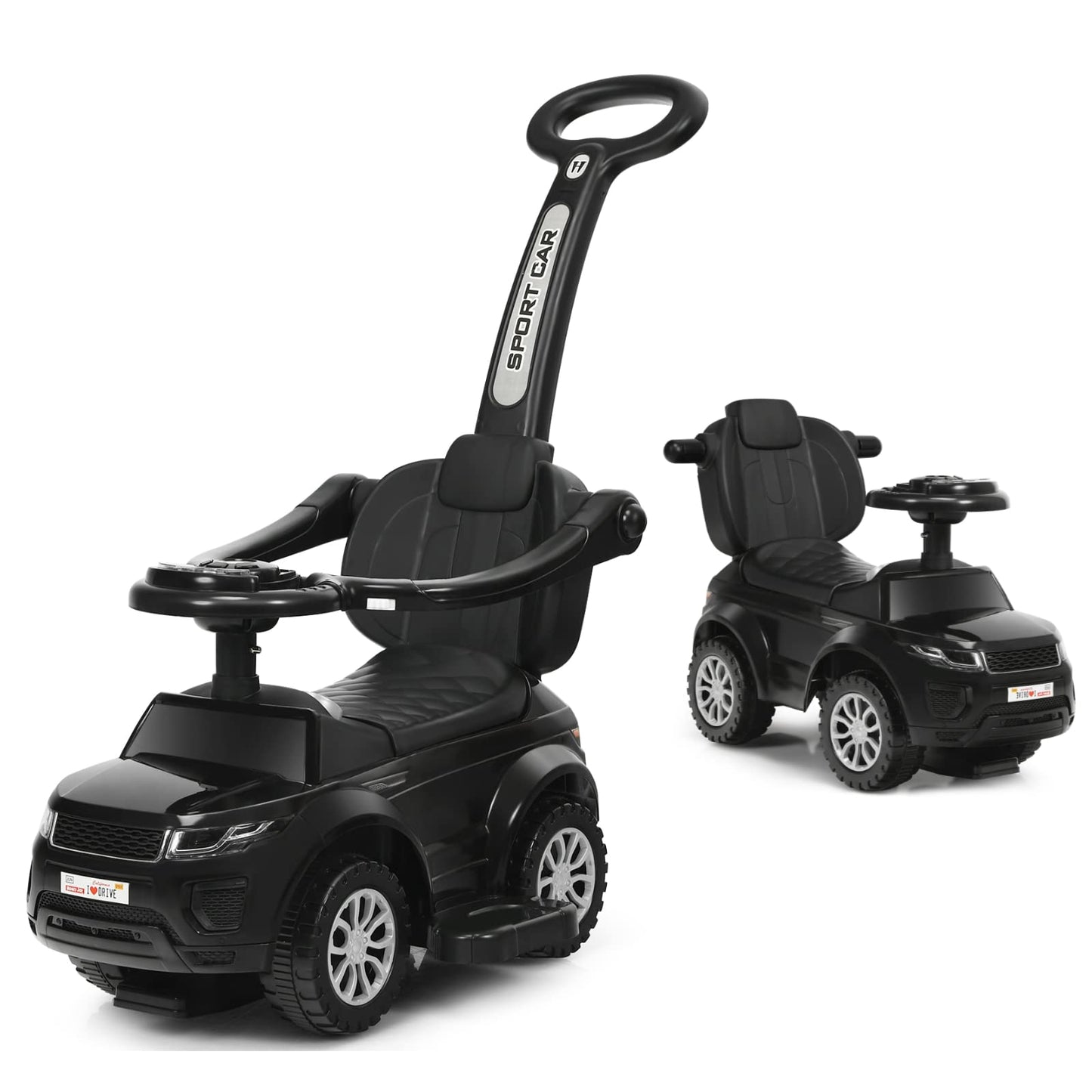 Honey Joy Ride On Push Car, Foot To Floor Ride On Sliding Car Push Handle & Detachable Guardrail, Sound & Lights, Under Seat Storage, Push Cars For Toddlers 1-3, Gift For Kids Boys Girls(Black)