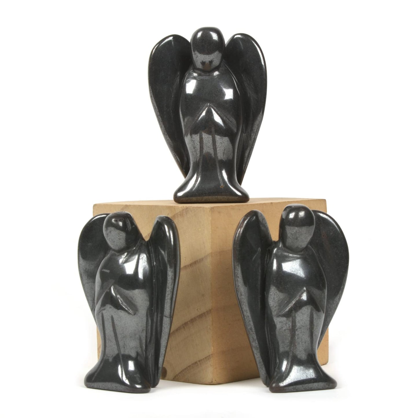 Justinstones Carved Hematite Gemstone Peace Angel Pocket Guardian Angel Healing Statue 2 Inch