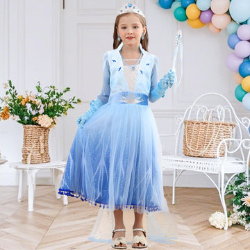 Itvti Elsa Costume Toddler Girls Snow Princess Dress Blue Cosplay Outfit With Wig For Halloween Birthday Party Christmas, 7-8Y (