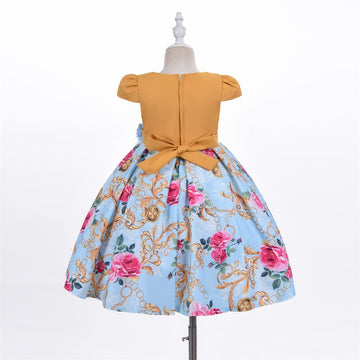 Cosplay Life Floral Dress for Girls and Young mature-themeds Fashion Flower Waistline Kids Party Festival Dress Ages 5-9 Years Old (Blue 9YRS)