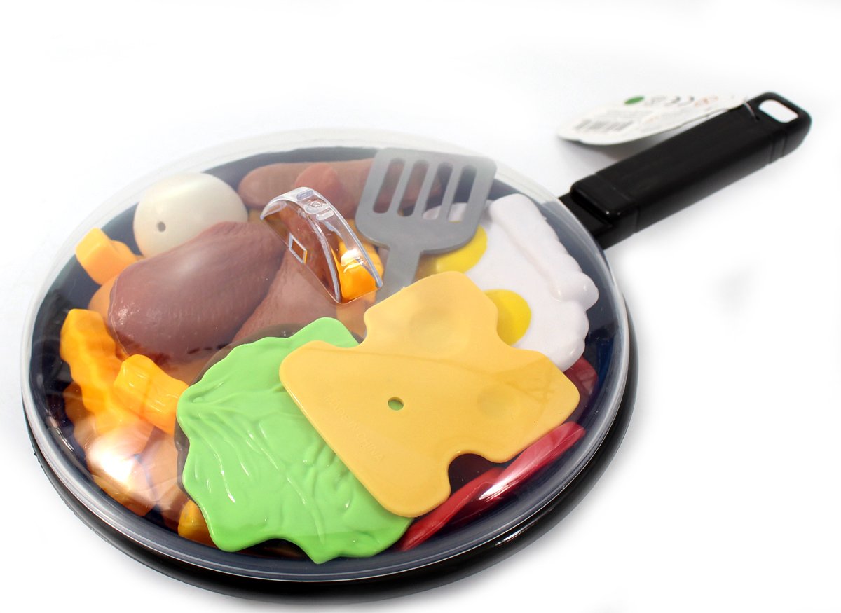 25 Pcs Play Food Kids Toy Set For Toddlers, Kitchen Cooking Toy Fast Food Pretend Play Toy Grill Set With Pan, Spatula & Sauce B