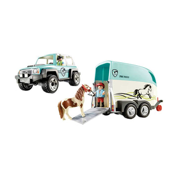 Playmobil Car with Pony Trailer - Red - Model 70511 - Plastic Material - Fun for Kids