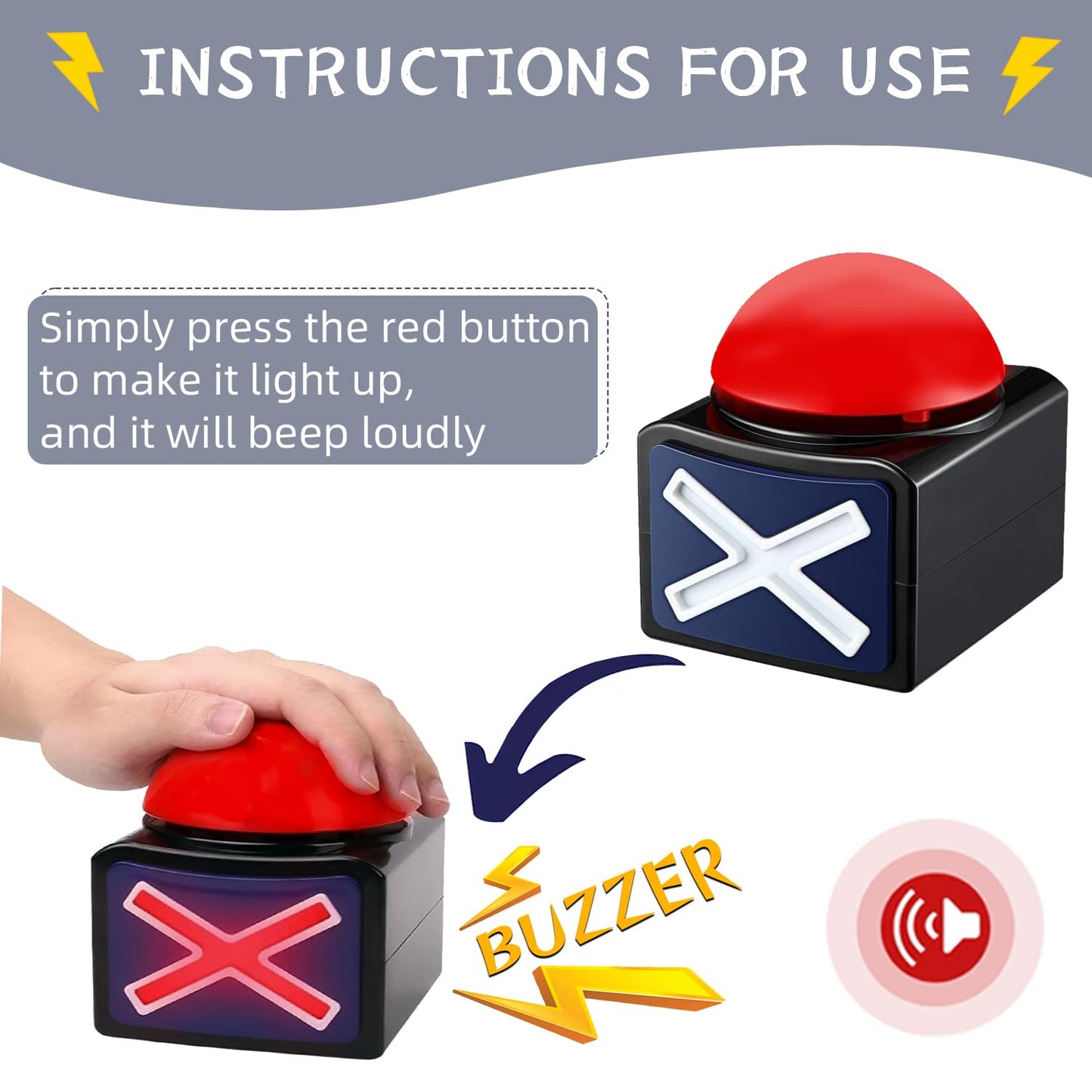 Boskey Game Buzzer, Party Competition Prop Toy With Lights And Alarm Sound Game Show Button Box, Quiz Buzzer For Game Show, Quiz Master Buzzer For Family Competition Games