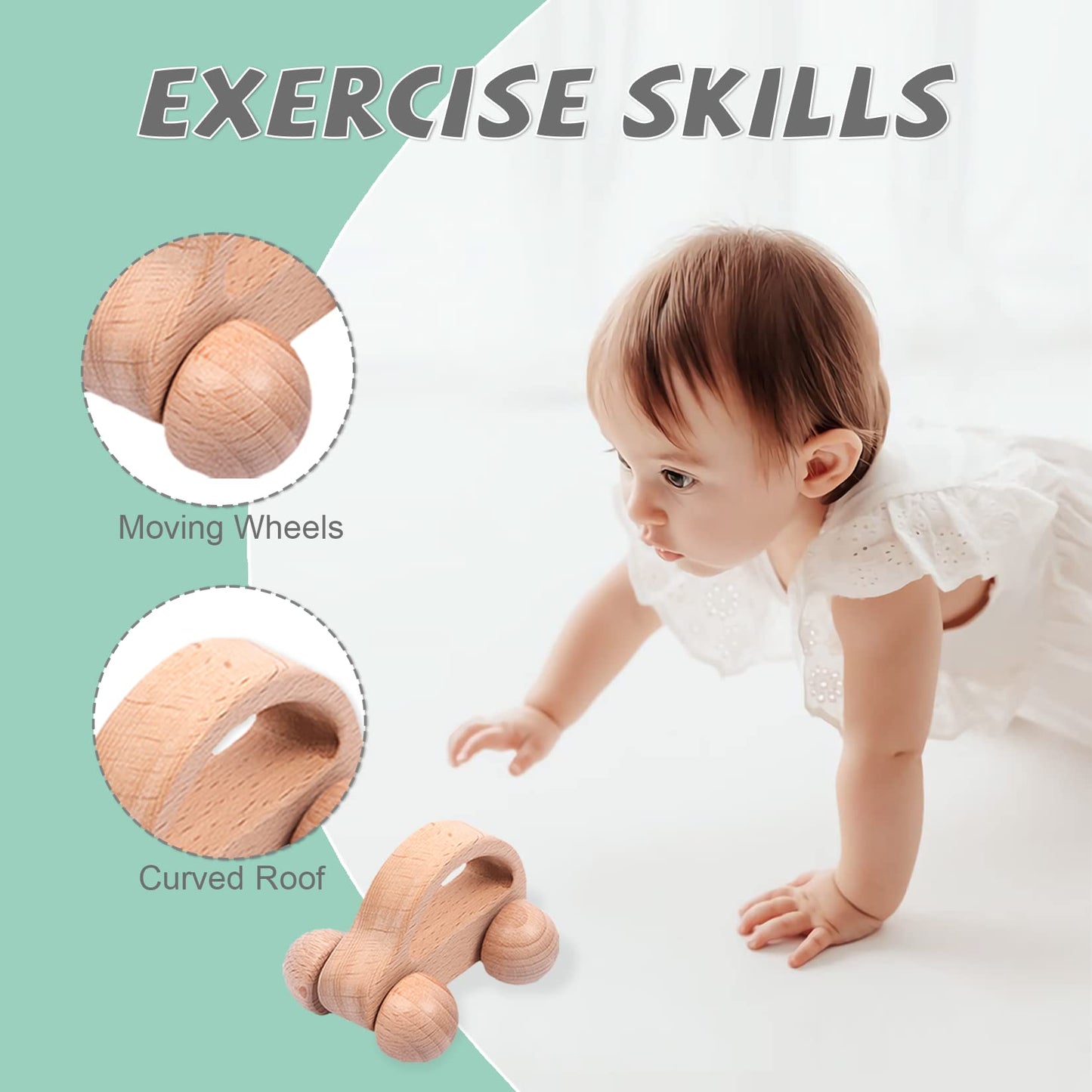 6 Pieces Toy Set- Wooden Baby Toys For Babies 0-6 Months,Wooden Toys For Babies Rattles With Bells,Wooden Rattles Push Car,Wood Rattle Toys Gifts For Boys Girls,Montessori Toys For Babies 0-6 Months
