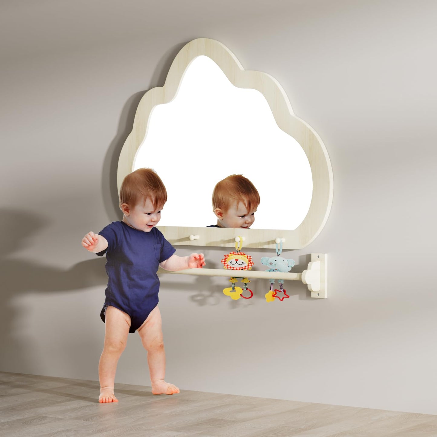 BZBRLZ Montessori Mirror with Bar - Adjustable Infant Mirror for Toddlers 6-18 Months, Easy Assembly Natural Frame, 22L x 0.8W
