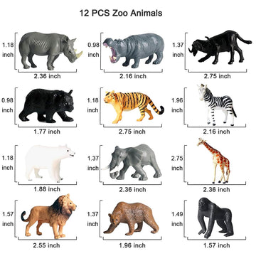 12 Pcs Figures Toys Realistic Mini Safari Zoo Animal Figurines, Plastic Learning Educational Playset Animal Themed Party Supplies Cake Topper Ornaments For Easter Egg Birthday Christmas