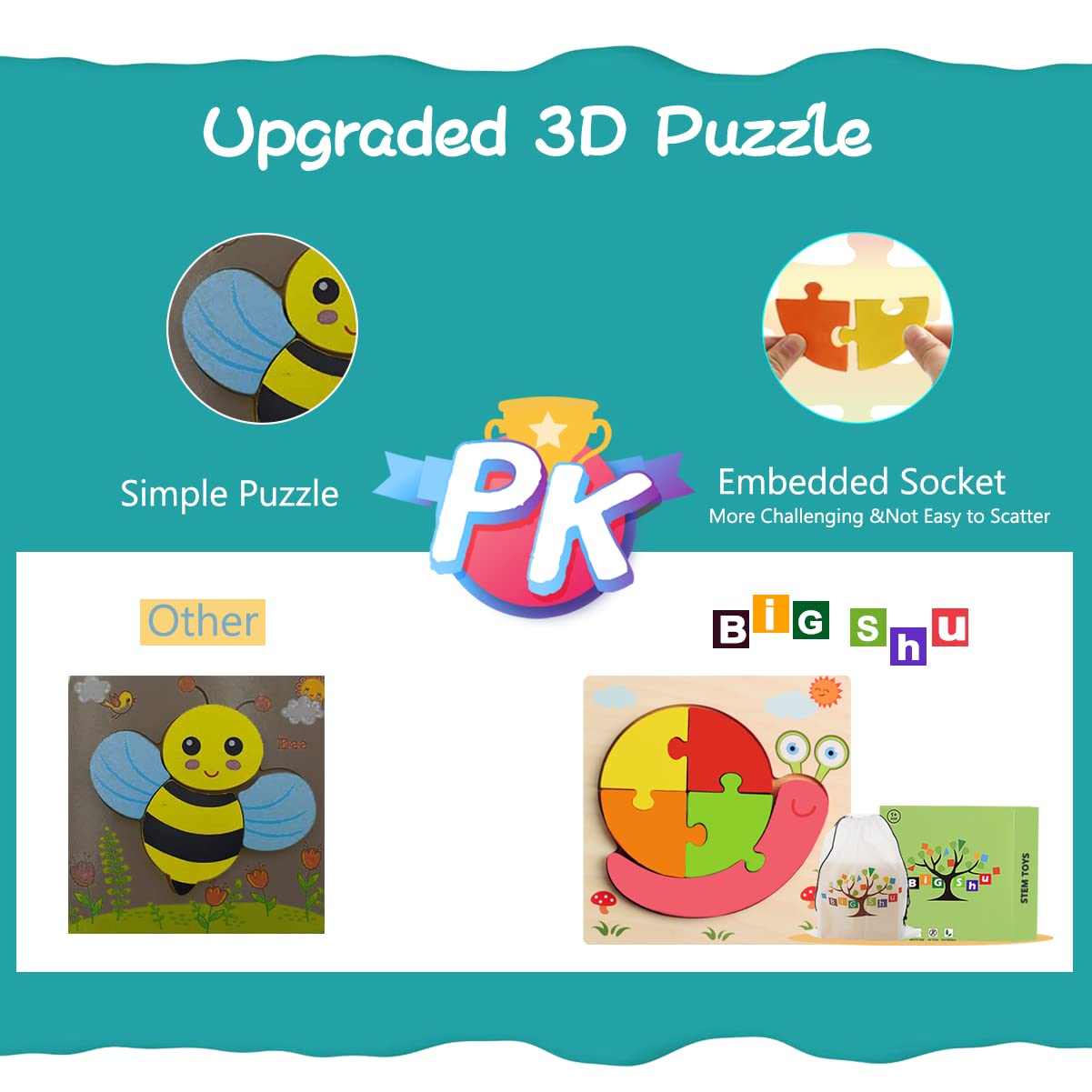 Wooden Puzzles For Toddlers 1-3 Learning Sensory Toys Gifts For 1 2 3 Year Old Girls Boys 6 Animal Shape Jigsaw Toddler Puzzles Ages 2-4 Baby Educational Stem Montessori Toys Preschool Building Games