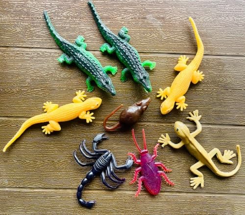 VEDY Rubber Reptile Toy Set, 8 Pieces, Educational Animal Figures Including Crocodiles, Lizards, Scorpion and Cockroach