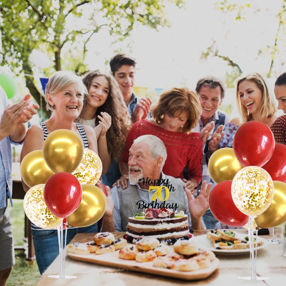 TONIFUL Balloon Stand Kit - 4 Plastic Stands with Balloons for Graduation, Wedding, Birthday - Red Gold - Model ZPT00101MF(1)