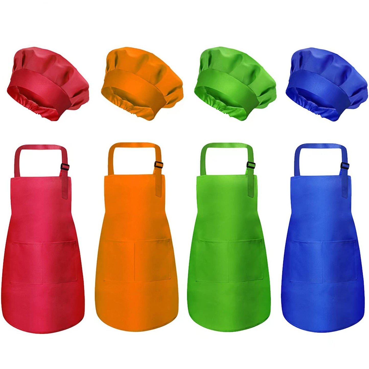 yarachel Kids Apron and Chef Hat Set - 8 Pieces Waterproof and Adjustable Child Aprons with 2 Pockets Kitchen Bib Aprons for Boy