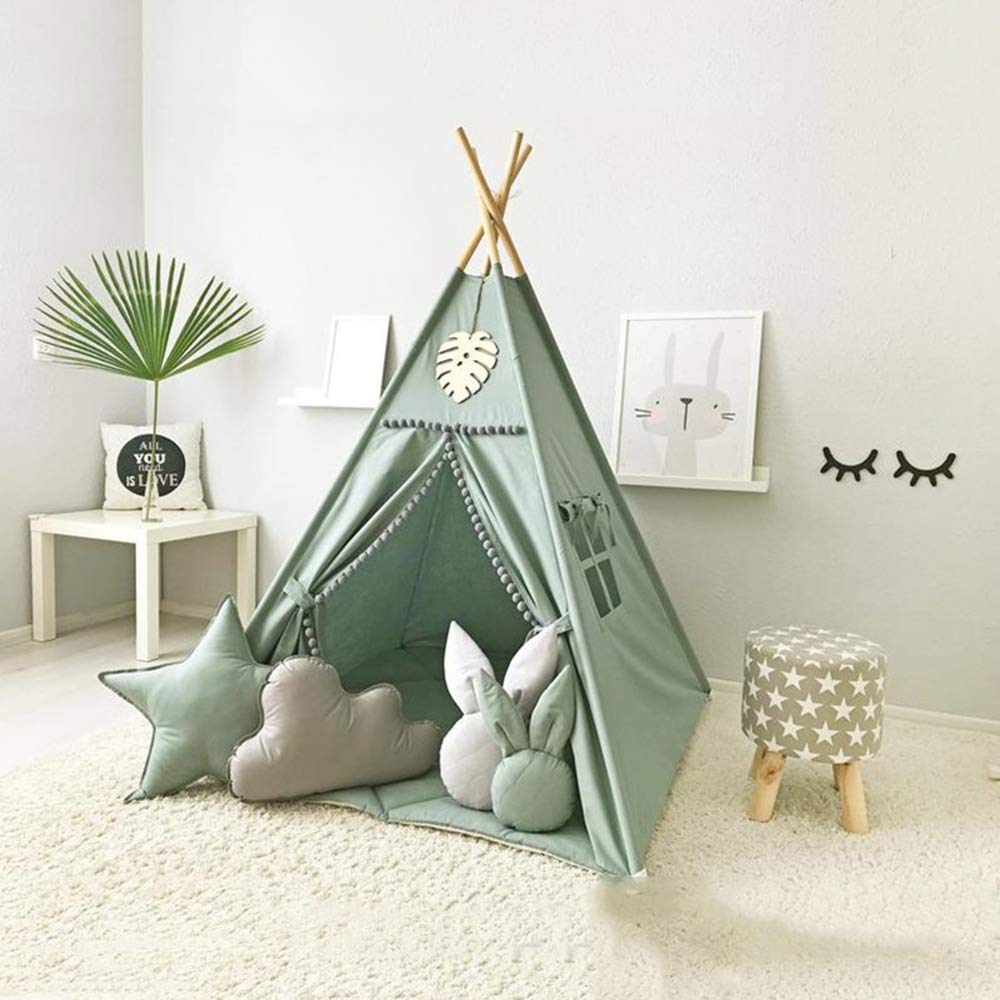 Rongfa Kids Teepee Tent With White Pom Pom - Indoor Play Teepee For Children Boys Portable Play House (Pink)