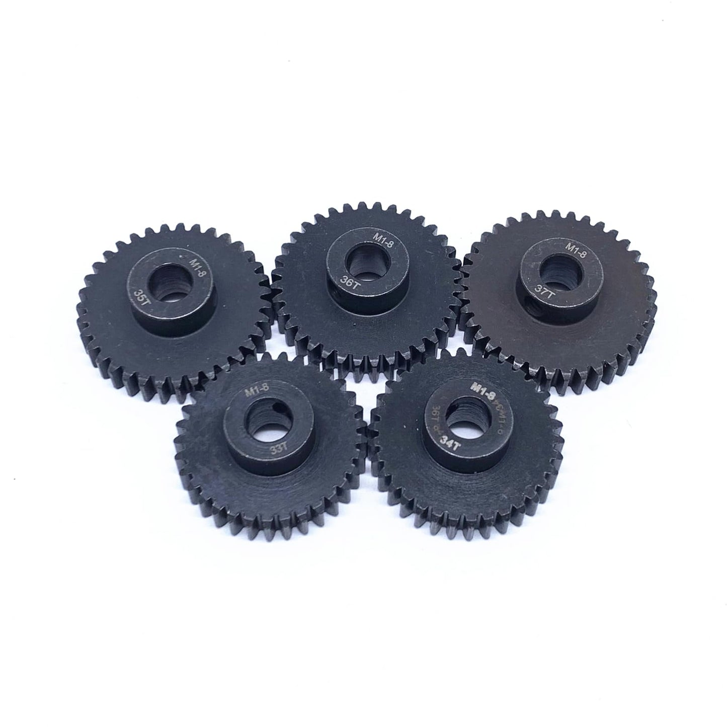 KingVal Replacement 5PCS M1 8mm 33T 34T 35T 36T 37T Steel Pinion Motor Gear Compatible with 1/5 RC Car Brushed Brushless Motor