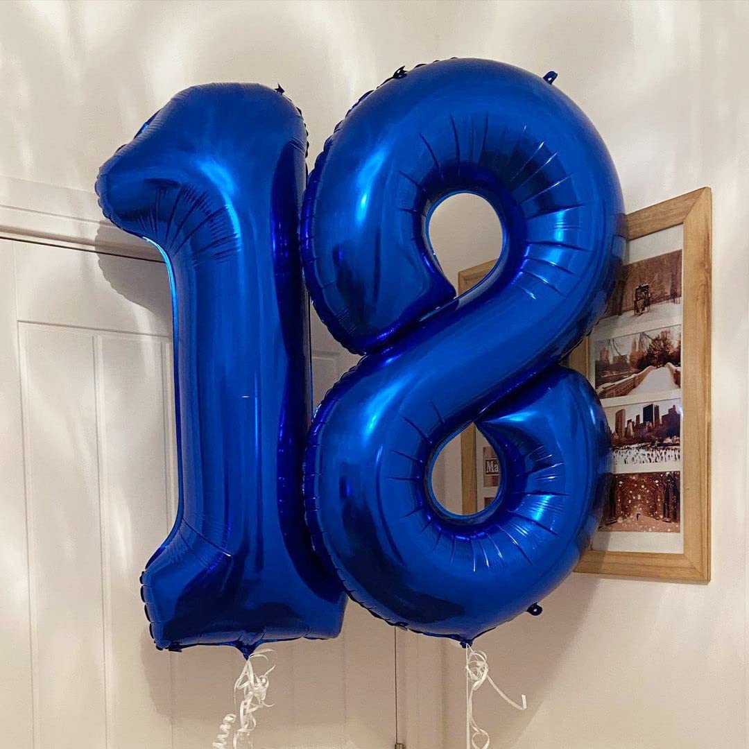 Navy Blue 18 Balloon Numbers,40 Inch Dark Blue 18 Or 81 Birthday Balloons Large Foil Mylar Balloons Number 18 For Birthday Party Anniversary Decorations