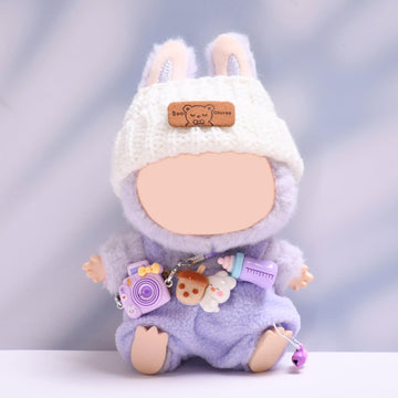 QIUTIMIY Clothes for Doll 17cm Doll Clothes 3-Piece-Purple-Set Doll Clothes enhanced Doll Outfit with Accessories-Overall+Woolen Hat+Camera(NO Doll Included)