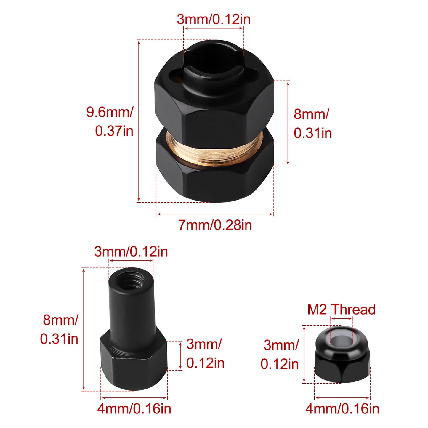 4pcs Brass Extended 7mm Hex Wheel Hubs Extension Adaptor Combiner Coupler for Axial SCX24 Upgrades 1/24 RC Crawler Car Replaceme