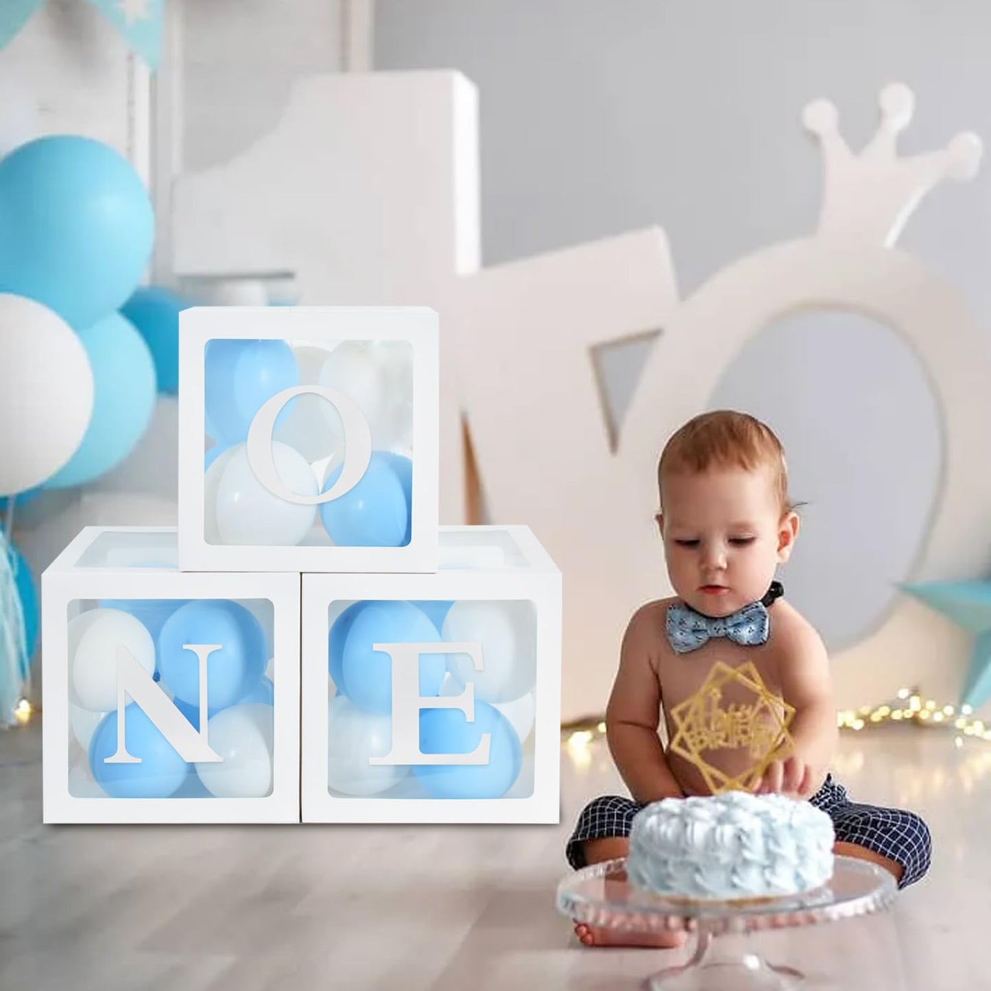 Toniful 1St Birthday Party Supplies Macaron Blue White Balloon Box With Letters One, Baby Boy Theme One Year Old Birthday Party
