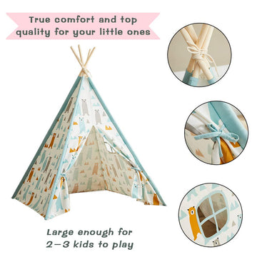 Asweets Kids Teepee Tent For Kids,Cotton Canvas Teepee Play Tent For Children Indoor And Outdoor Games Little Bear Indian Tipi Tent With Storage Bag (4 Walls)