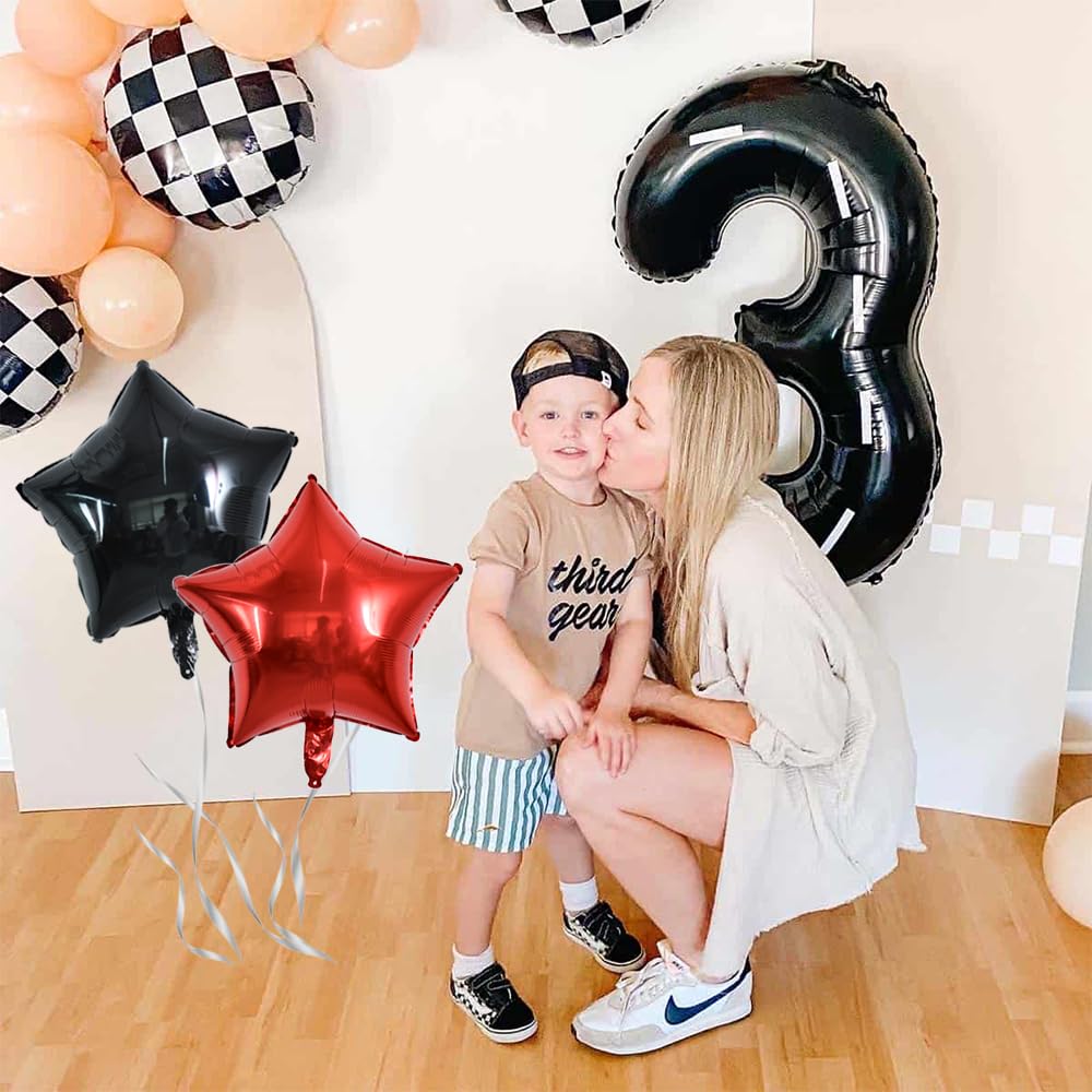 Toniful 40 Inch Race Car 3Rd Birthday Balloons Racetrack Number 3 Black Balloons Wheel Tire Balloons Black White Checkered Ballo