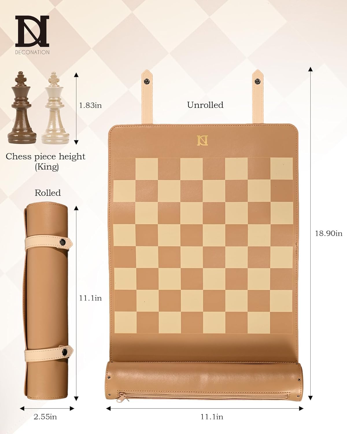 Dn Deconation Portable Travel Chess Set, Small Roll Up Chess Board With Resin Pieces, Traveling Chess Sets For Adults, Kids, Lux