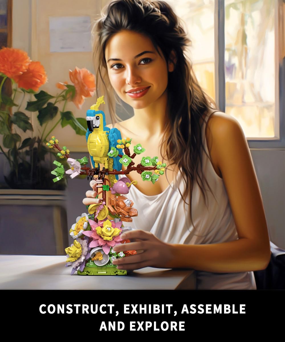Flowers And Parrot Building Set- 1162Pcs, Compatible With Lego Flower, Cute Bird And Succulent Botanical Collection Set,Nice Gift For Her Or Him For Valentines & Mother’S Day And Anniversary
