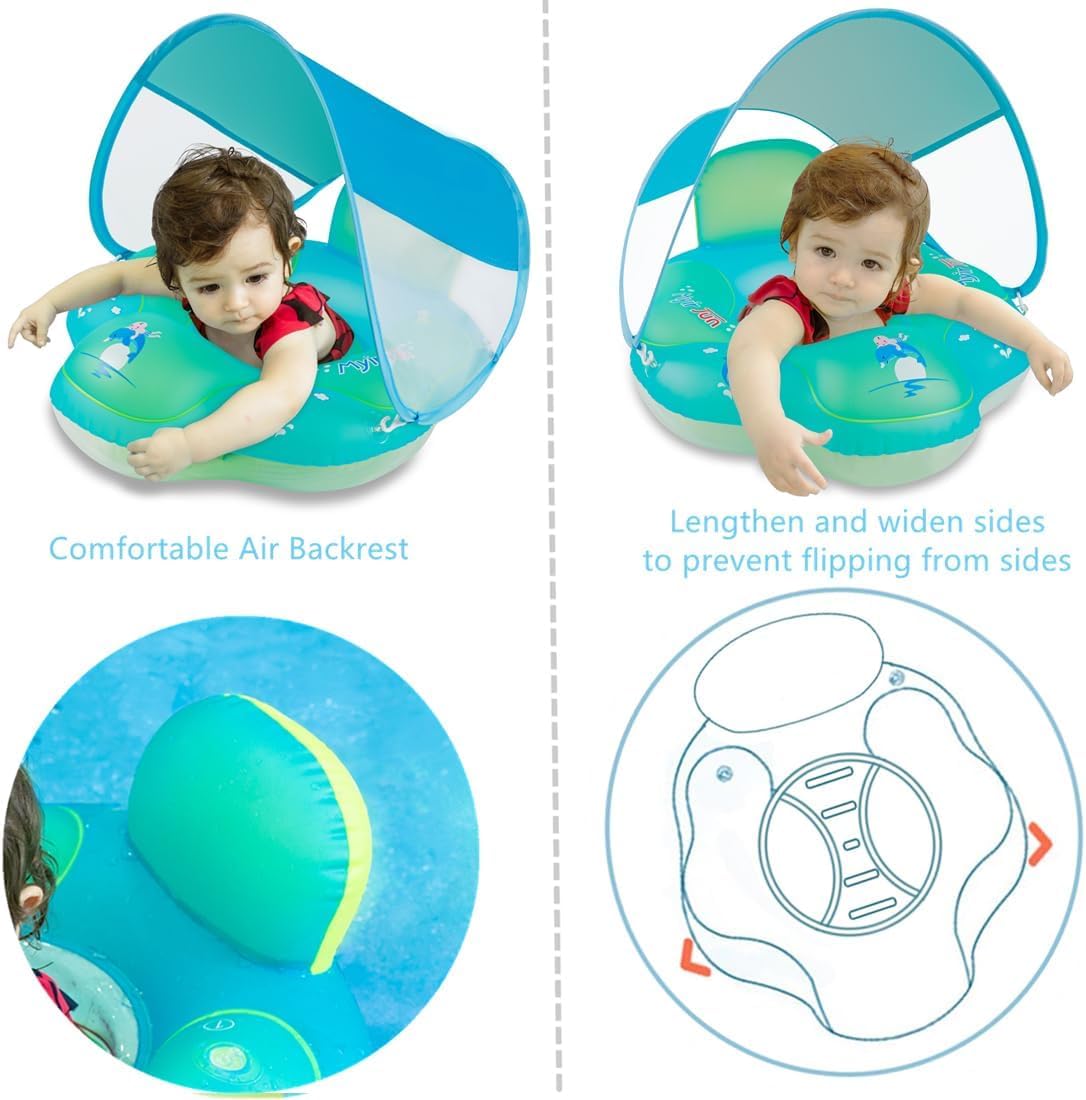 Myir Jun Baby Pool Float With Canopy, Inflatable Baby Pool Float Toddler Float Children Baby Float For Pool Baby Swim Trainer Toddler Swim Float (Blue, S,Float With Canopy)