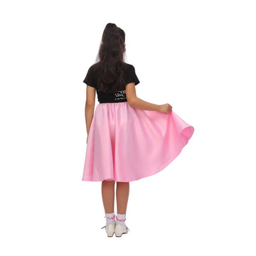 Rabtero Kids Sock Hop Costume, Girls 1950S Dress Costume, 50'S Poodle Skirt With Scarf, Glasses And Socks For Girls 4-6, Small, Pink