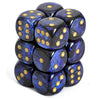Chessex Dice d6 Sets: Scarab Royal Blue with Gold - 16mm Six Sided Die (12) Block of Dice