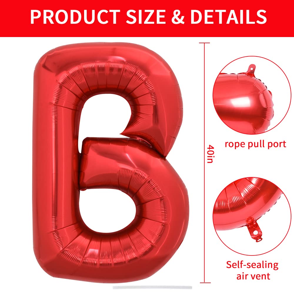 Toniful 40 Inch Large Bright Red Letter Balloons A-Z, Giant Jumbo Helium Foil Mylar Big Letter B Balloons For Birthday Party Ann