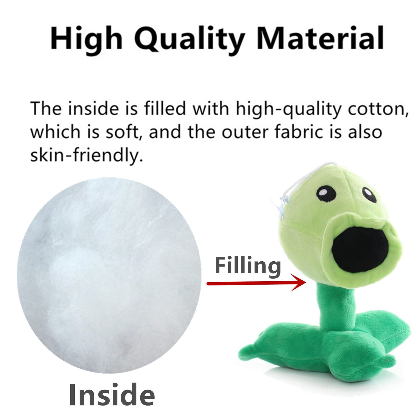 JHESAO Plush Peashooter Toy - 7" Green Cotton Stuffed Doll - PVZ 1 & 2