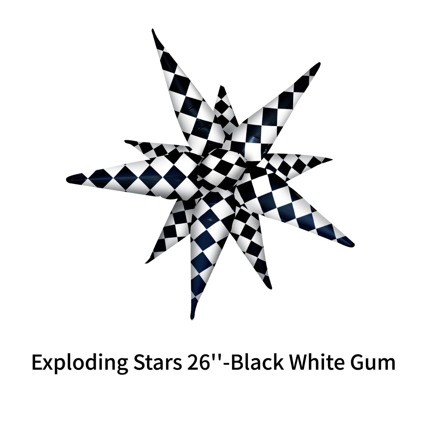 3Pcs 26Inch 3D Black White Explosion Star Foil Balloon, Black White Racing Car Foil Cone Starburst Balloons For Birthday Wedding