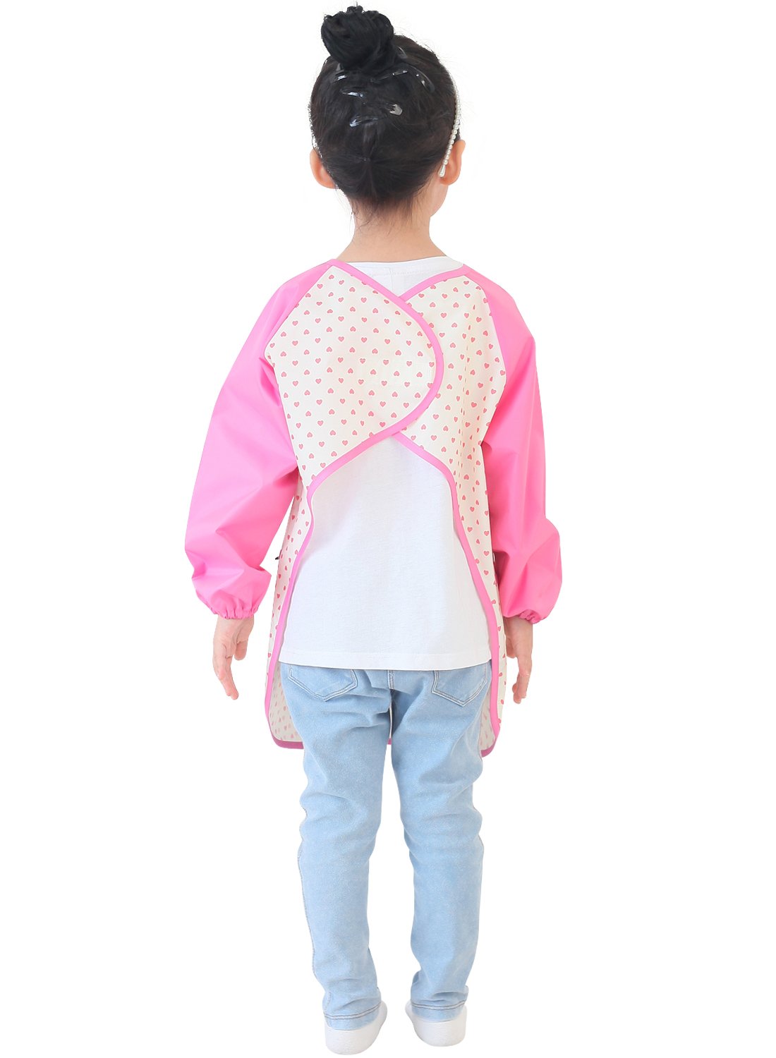 Plie Waterproof Kids Art Smocks 37 Colors (Age 1-10, S-Xxl Size), Pink Heart Dot (27-S)