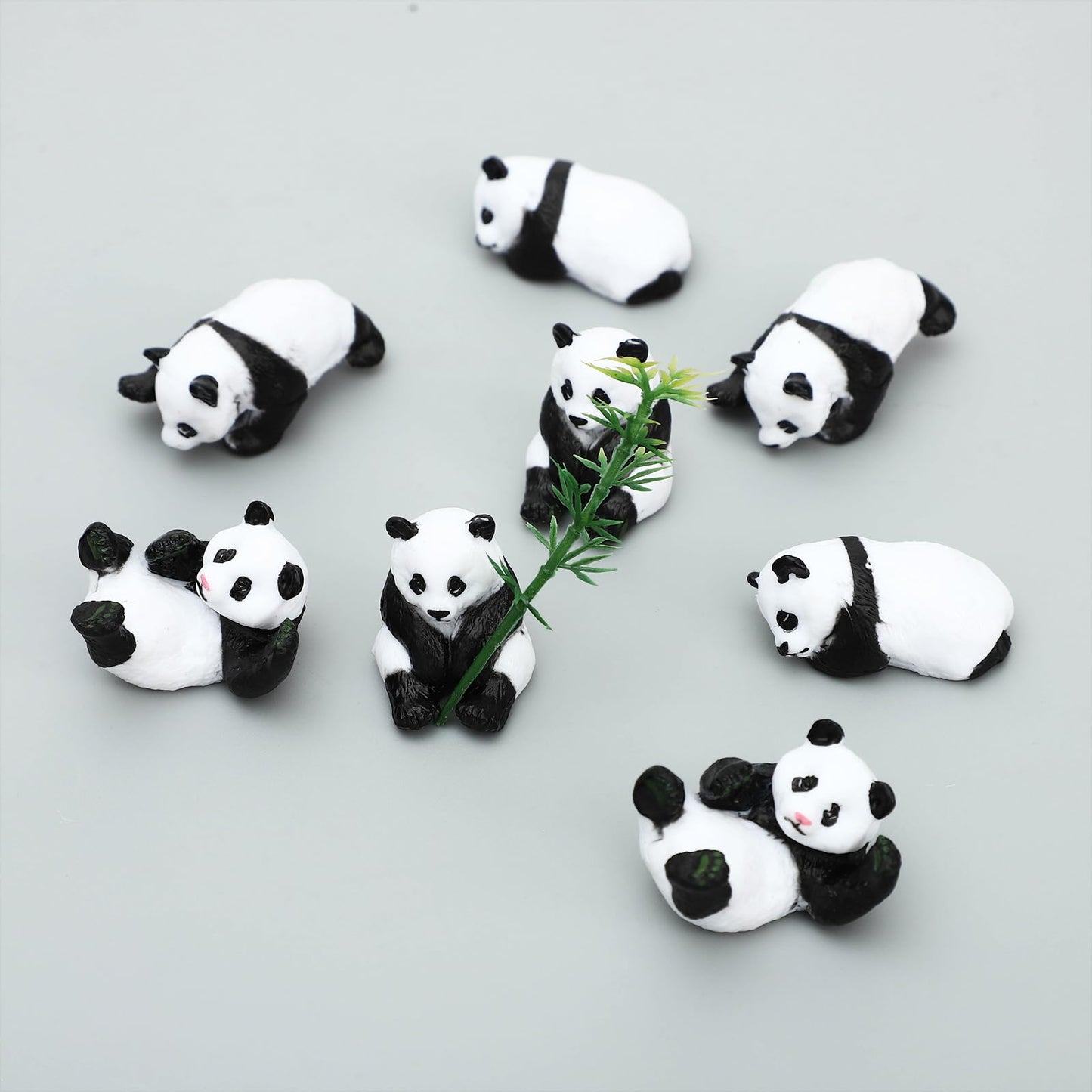 Onest 16 Pieces Mini Panda Figurines Set Miniature Model Pandas Bamboo Toys Pandas Cake Toppers Decoration Small Panda Figures F