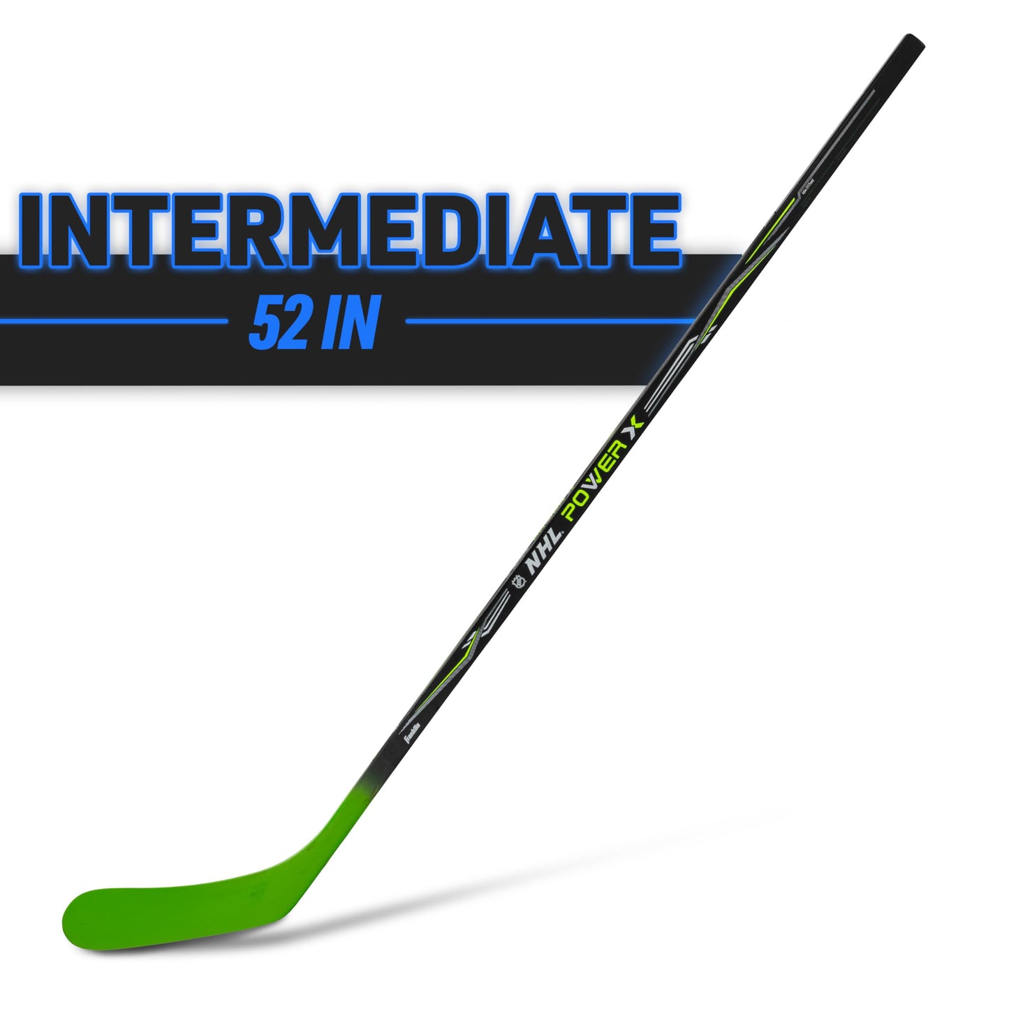 Franklin Sports Power X Junior Street Hockey Stick - 52" Left Handed - Wood/Fiberglass Shaft, ABS Blade, Black/Green