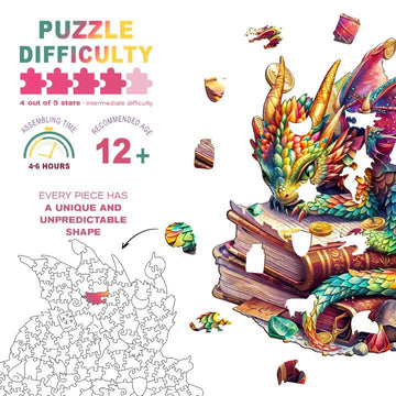 Wooden Puzzles For Adults - Unique Shaped Wooden Puzzles For Adults And Kids - Jeweled Dragon Wooden Jigsaw Puzzles - Christmas