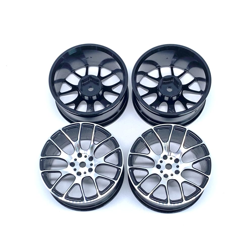 KingVal Replacement 4PCS Aluminum Wheel Rim 12mm Hex Hub Offset 3mm Compatible with 1/10 RC Car (Black)