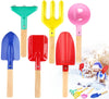 Beach Toys for Kids, 6Pcs 8'' Kids Gardening Tools Sand Toys Set, Metal Garden Tools with Sturdy Wooden Handle, Cylinder, Spoon,