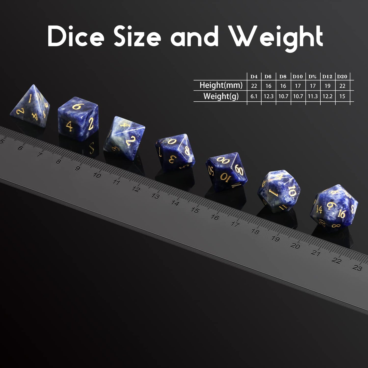 Blue-vein Stone D&D Dice Set DNDND 7 PCS Natural Gemstone DND Dice with Grogeous Gift Case for Dungeons and Dragon Tabletop Game