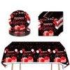 41Pcs Black And Red Party Supplies,Include 20 Plates, 20 Napkin And 1Pcs Tablecloth,Used For Black And Red Birthday Party Decora