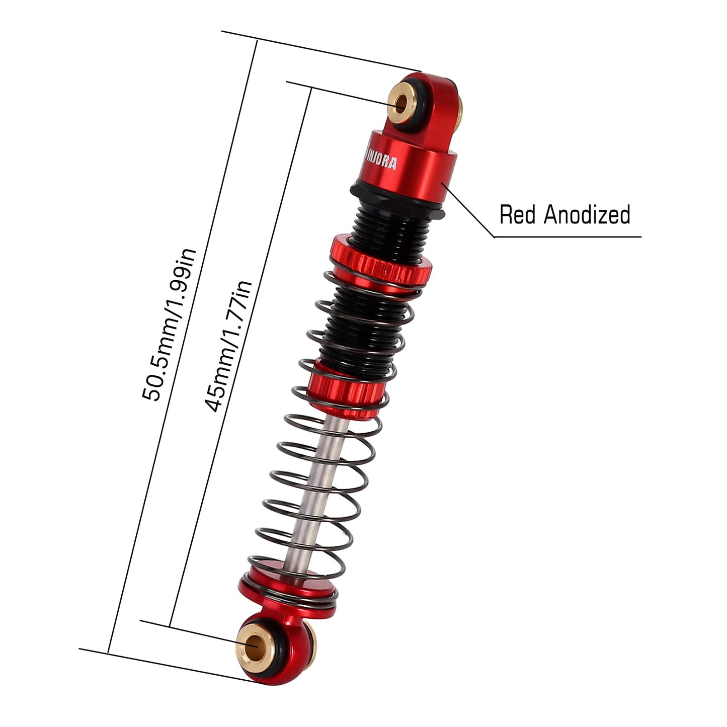 INJORA 45mm Shocks Aluminum Threaded Absorber Oil Damper for FMS FCX24 1/24 RC Crawler Upgrade(Red)