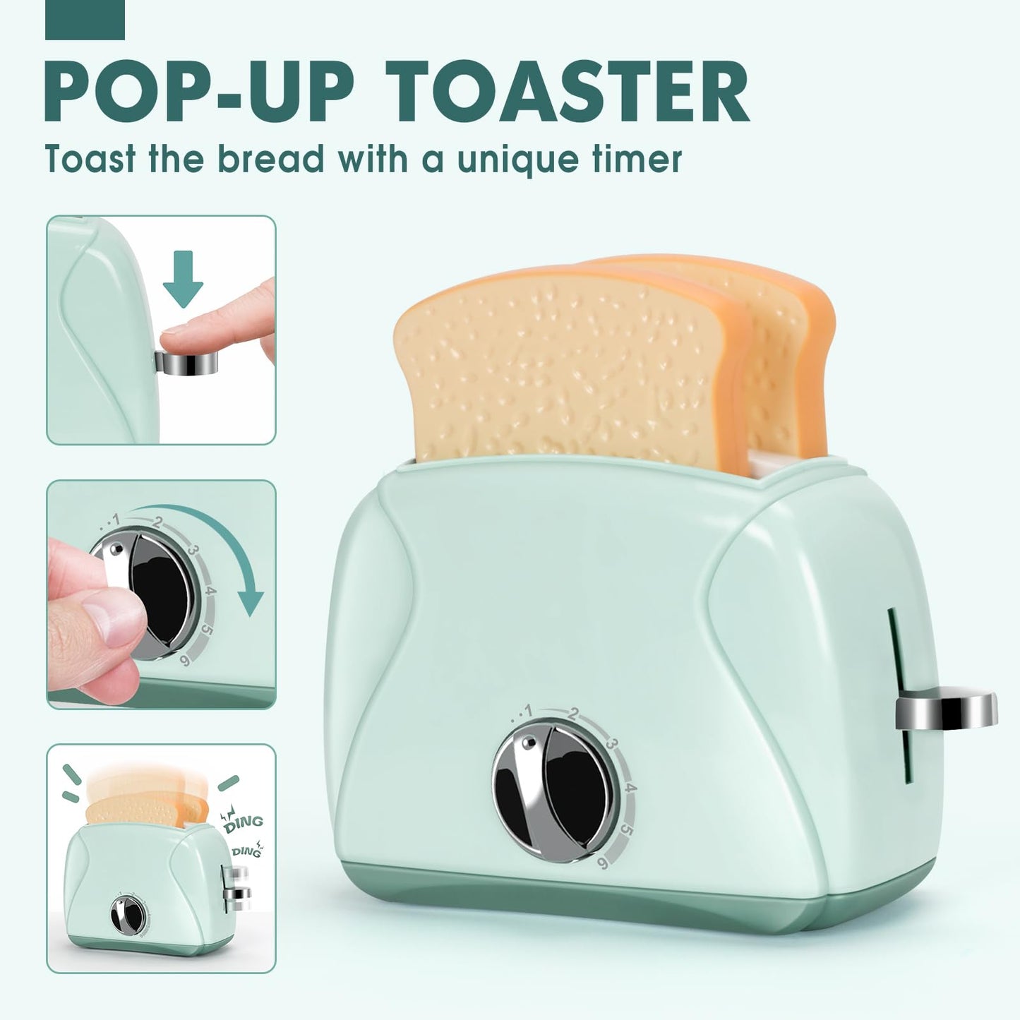 Pretend Play Kitchen Appliances Toy Set with Coffee Maker Machine, Mixer, Toaster, Blender, Kids Kitchen Playset, Play Kitchen A