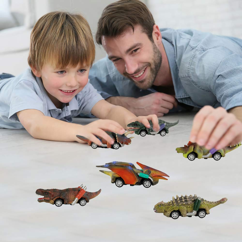 DINOBROS Dinosaur Toy Pull Back Cars - 6 Pack Dino Toys for Kids, Perfect for 3-5 Year Old Boys & Girls, T-Rex Dinosaur Games