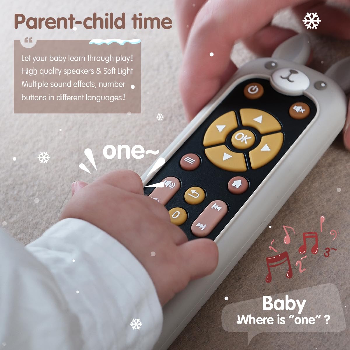 Nueplay Baby Tv Remote Control Toy With Silicone Teether Cover, Toddler Realistic Controller, Early Number Learning In 3 Languages (English, Spanish & French), Preschool Girls Toys 6, 12, 18 Months