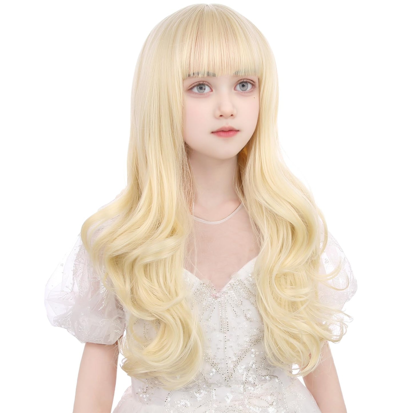 Wavelnm Kids Blonde Wigs Light Blonde Wavy Curly Child Wig Long Wavy Wig For Girls Blonde Wig With Bangs Synthetic Wig With Wig