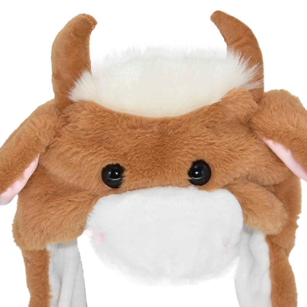 Joyhy Kids Adults Plush Hat Ear Moving Ear Flap Hat With Paw Brown Bull