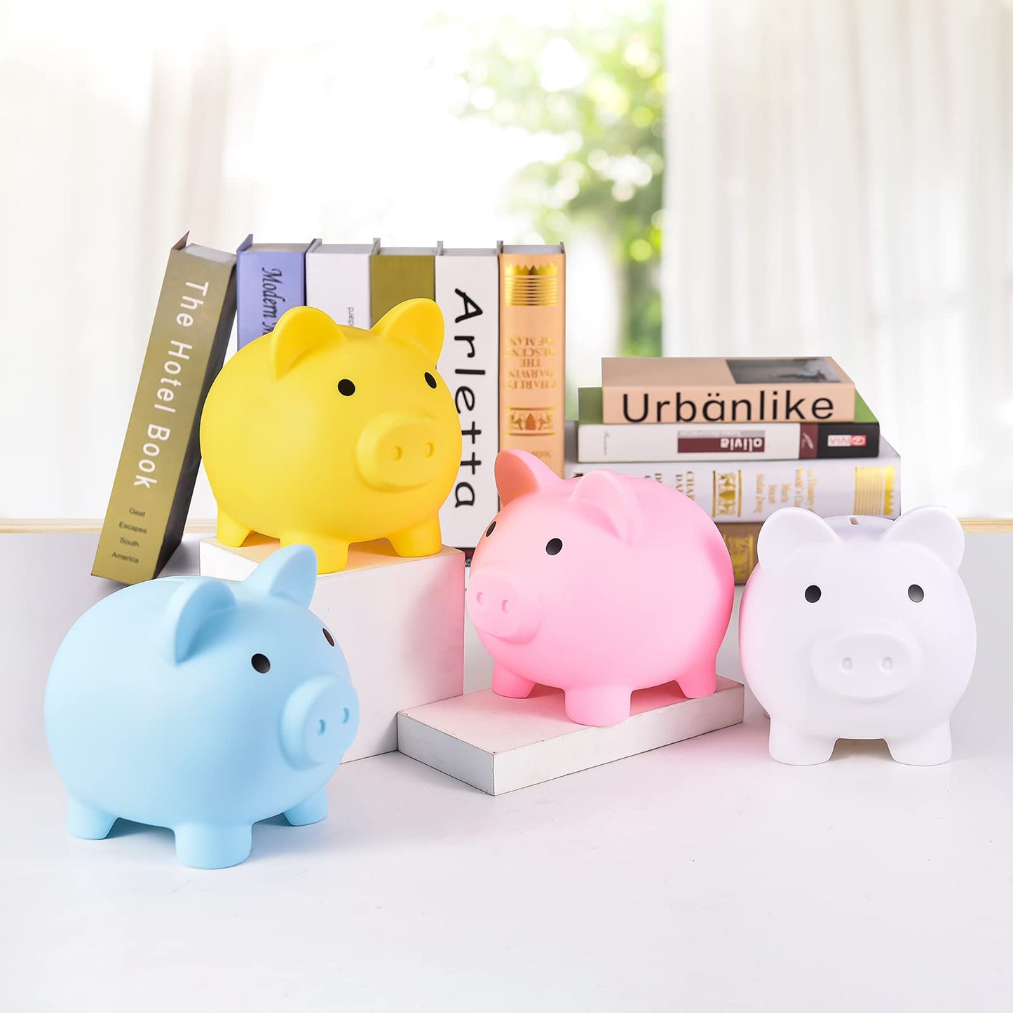 Pjdrllc Large Piggy Bank, Unbreakable Plastic Money Bank, Coin Bank For Girls And Boys, Large Size Piggy Banks, Practical Gifts For Birthday, Easter, Christmas (Yellow)