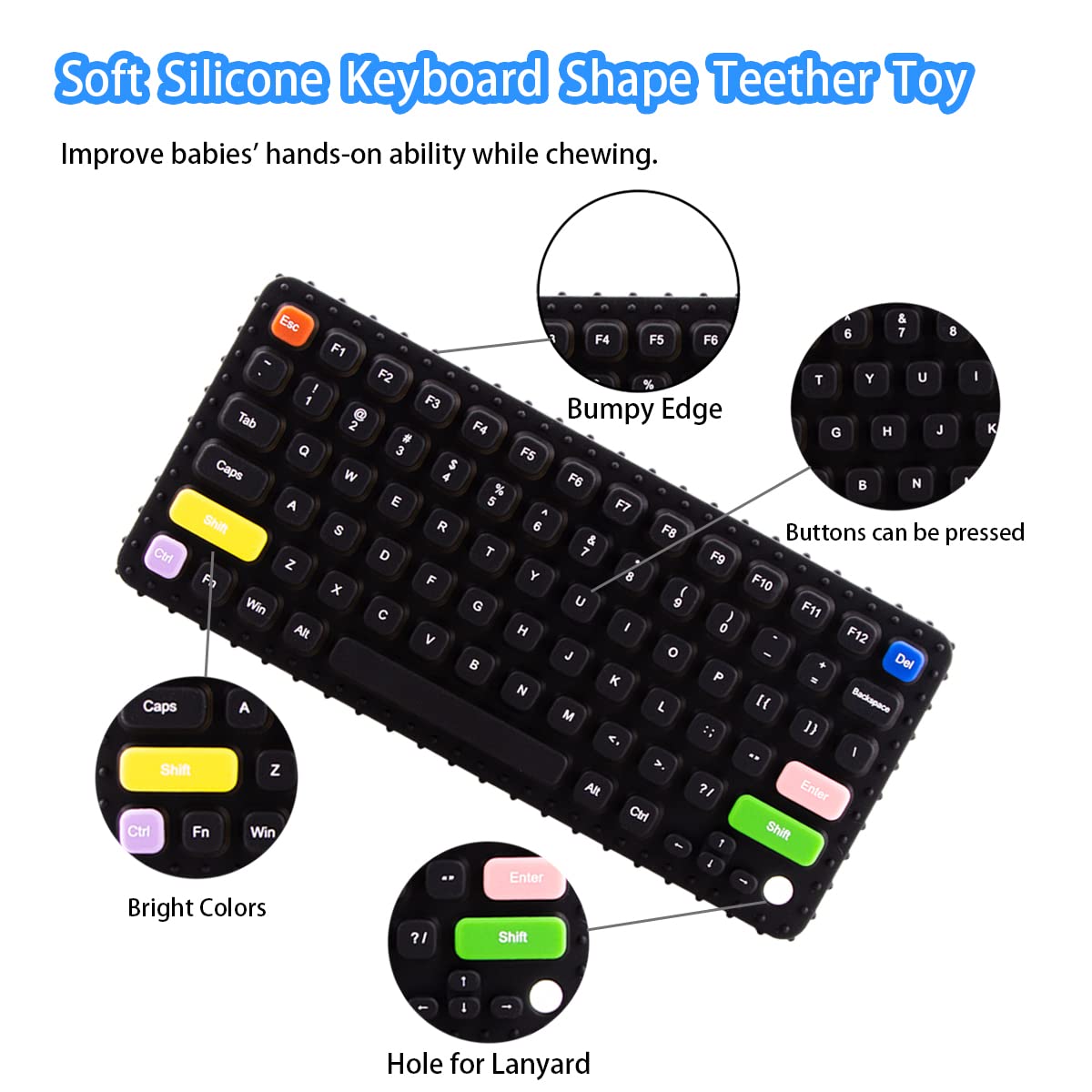Besosay Baby Keyboard Teething Toys For Babies 0-3, 0-6, 6-12 Months | Soft Silicone Baby Keyboard Teethers Toys | Baby Fidget T