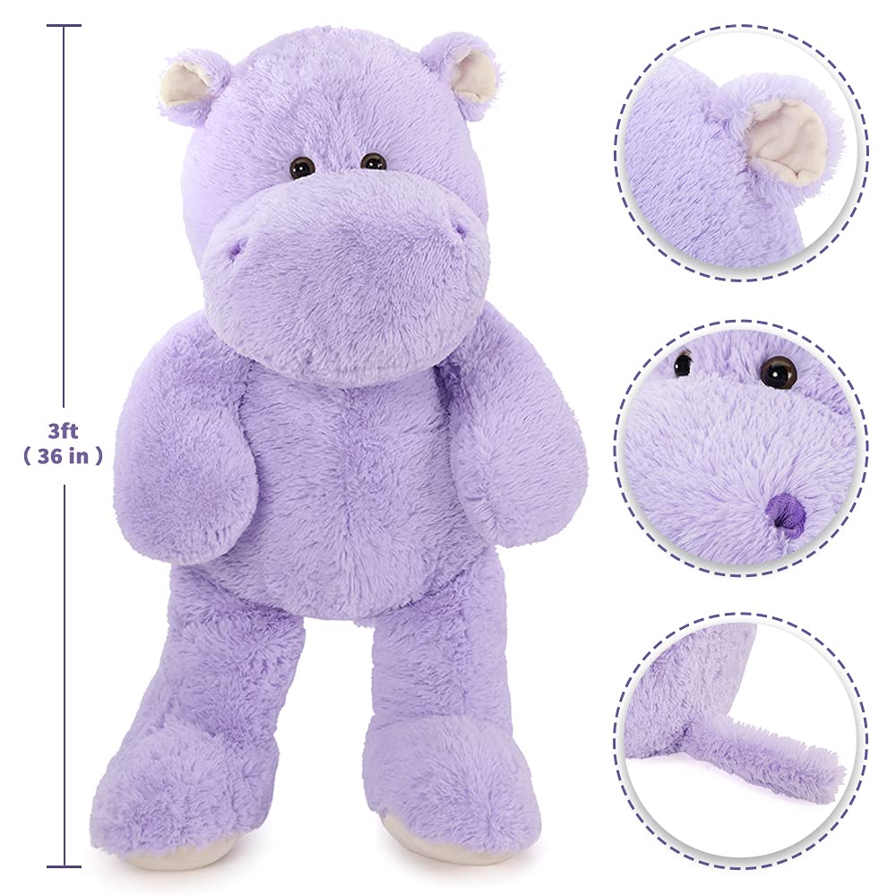 Beniny Giant Humongous Hippo Stuffed Animal, 36'' Oversized Plush, Soft Hug Cute Jumbo Hippo Toy Plush Gift For Kids, Purple